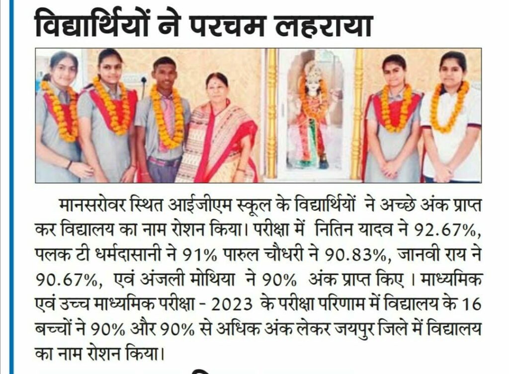 Class X students of I.G.M. School with their results
