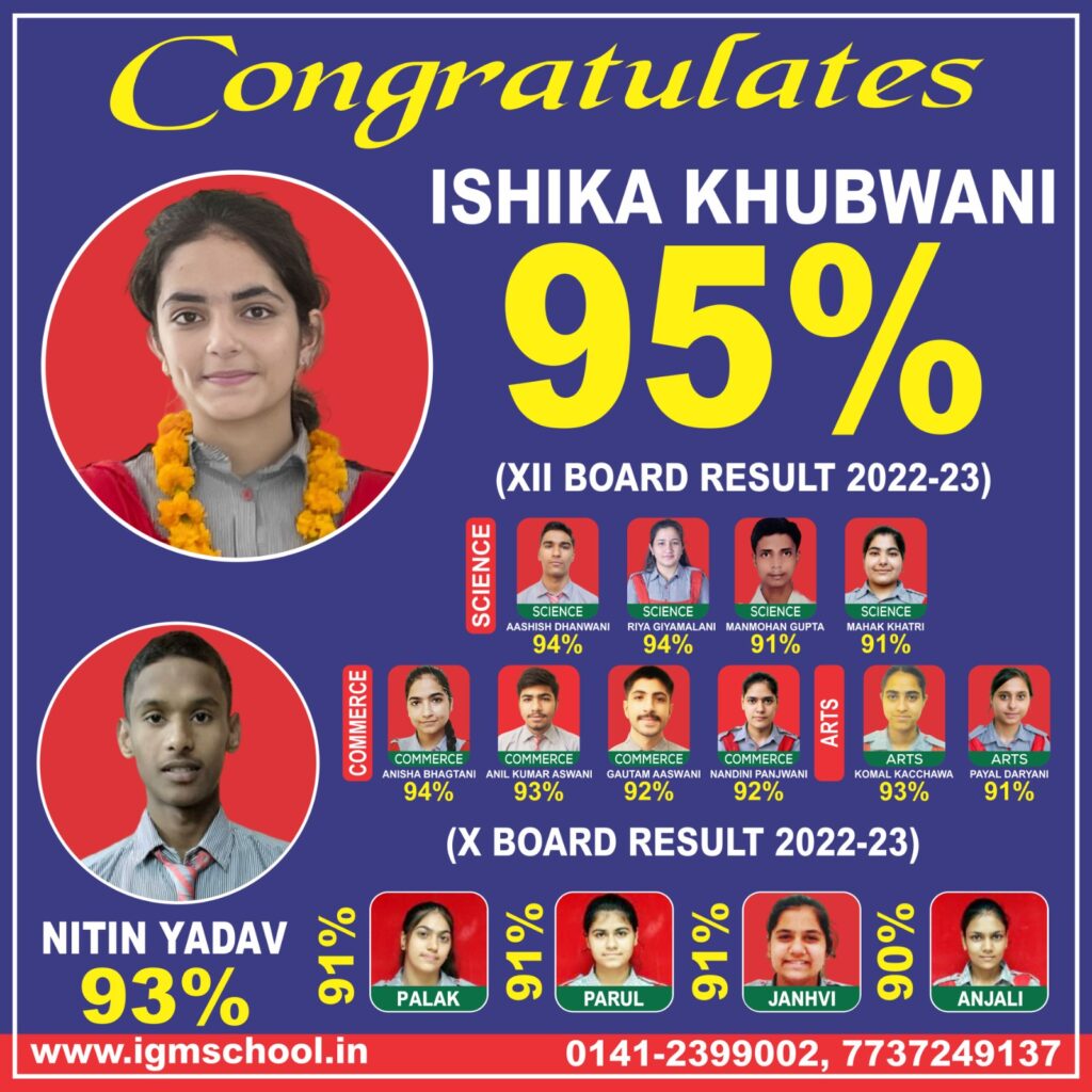 A student of I.G.M. School celebrating her result
